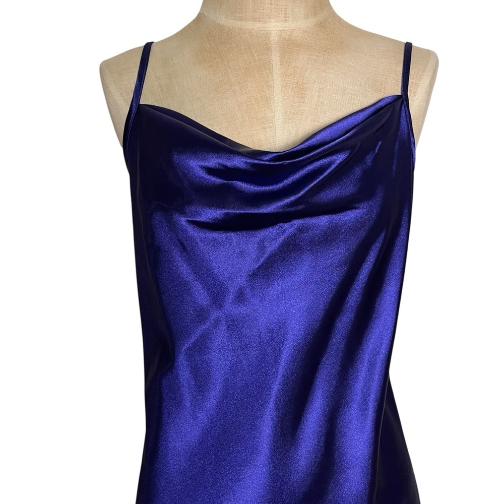 Bebe Purple Cowl Neck Satin Bias Cut Slip Dress Spaghetti Strap — Medium - Picture 4 of 11